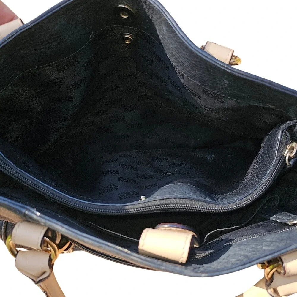 Michael Kors Black and Tan Large Leather Tote with Gold Accents